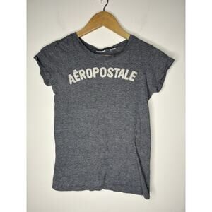 Vintage Aeropostale Top Women S Gray Short Sleeve Sewn Spell out Y2K FLAWED